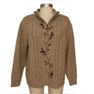 Vintage Northern Reflections Tan Beige Sweater with Embroidery Ladies Size Large